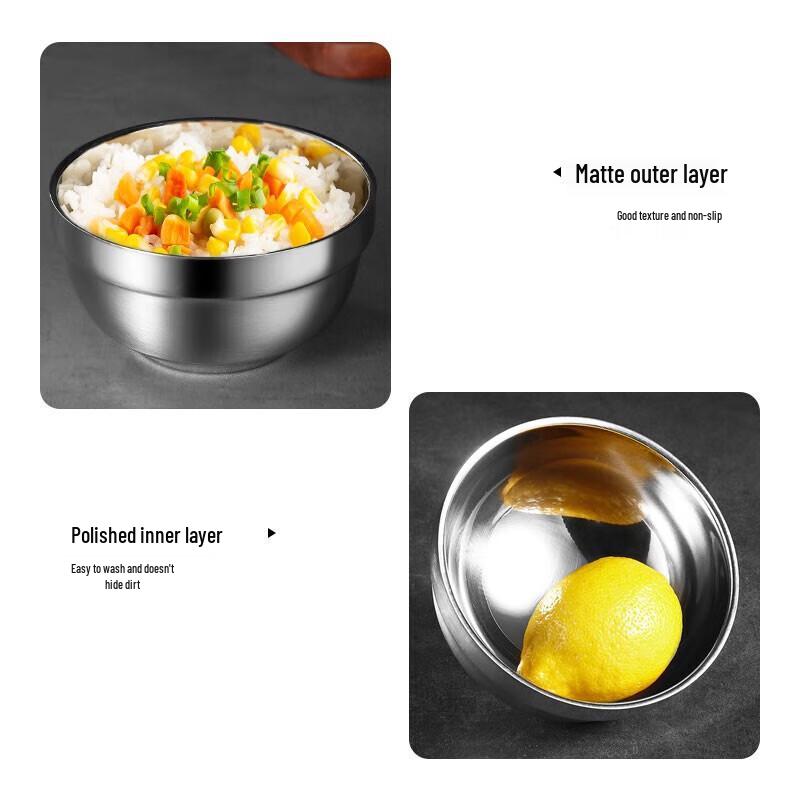 304 Stainless Steel Double-Layer Insulated Bowls, 12cm, 6-Pack