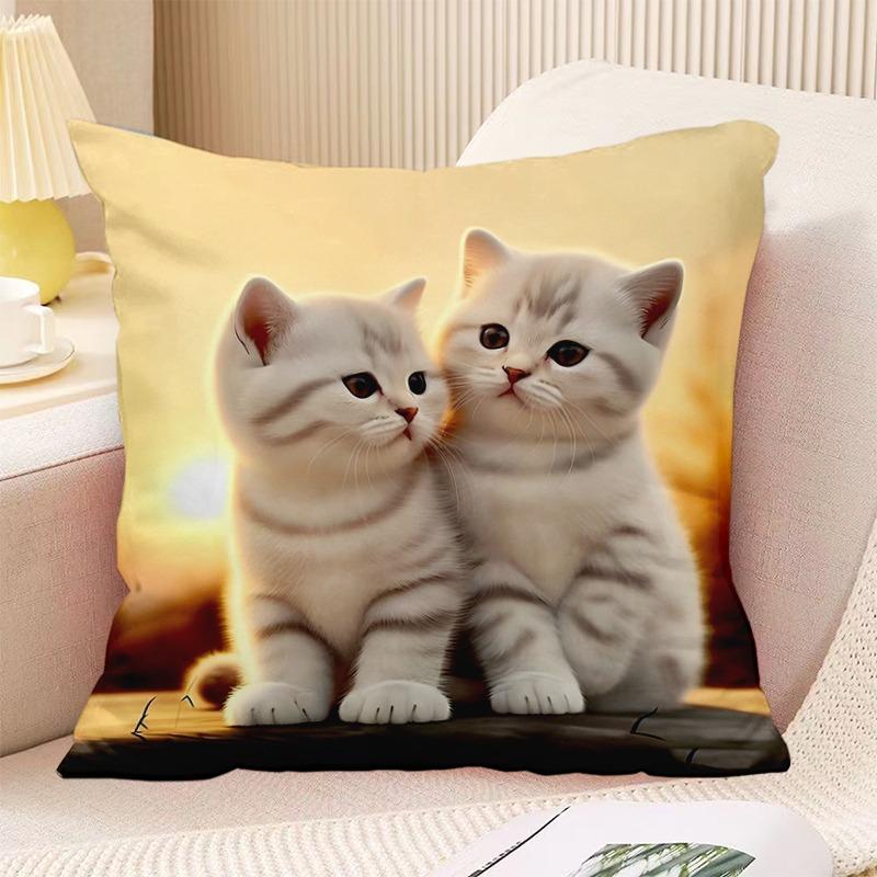 Couple Cat Print Decorative Pillowcase Bedroom Living Room Square Cushion Pillowcase