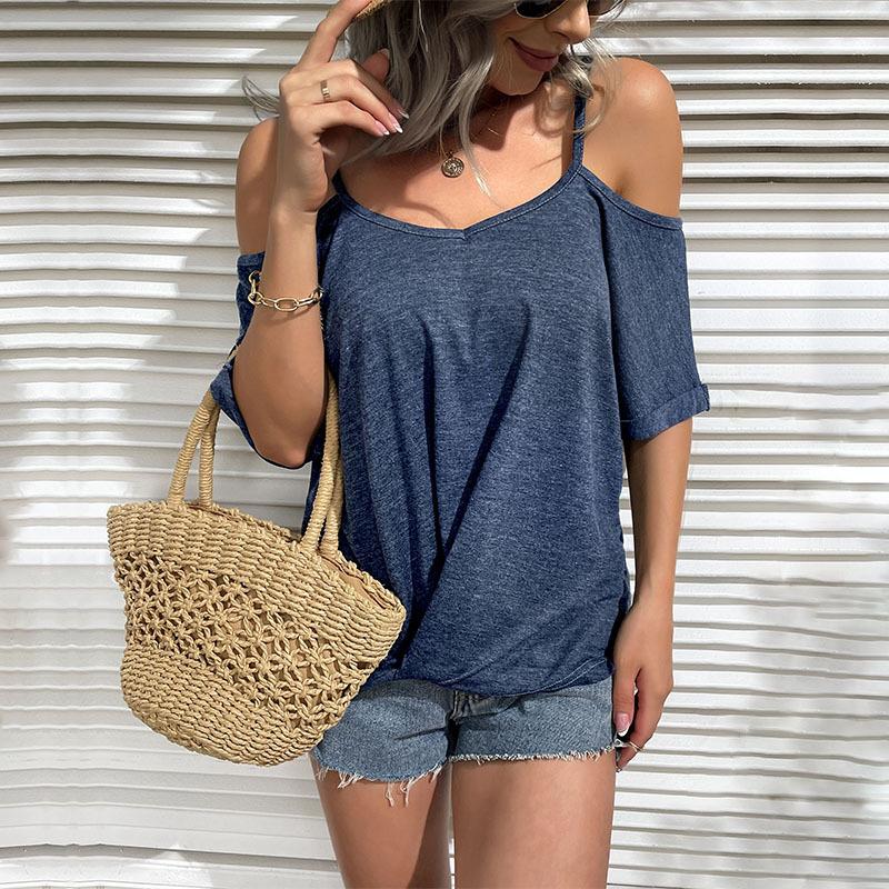 Sommer Frauen Mode Strap Off-schulter T-shirt Lose Backless Casual Top