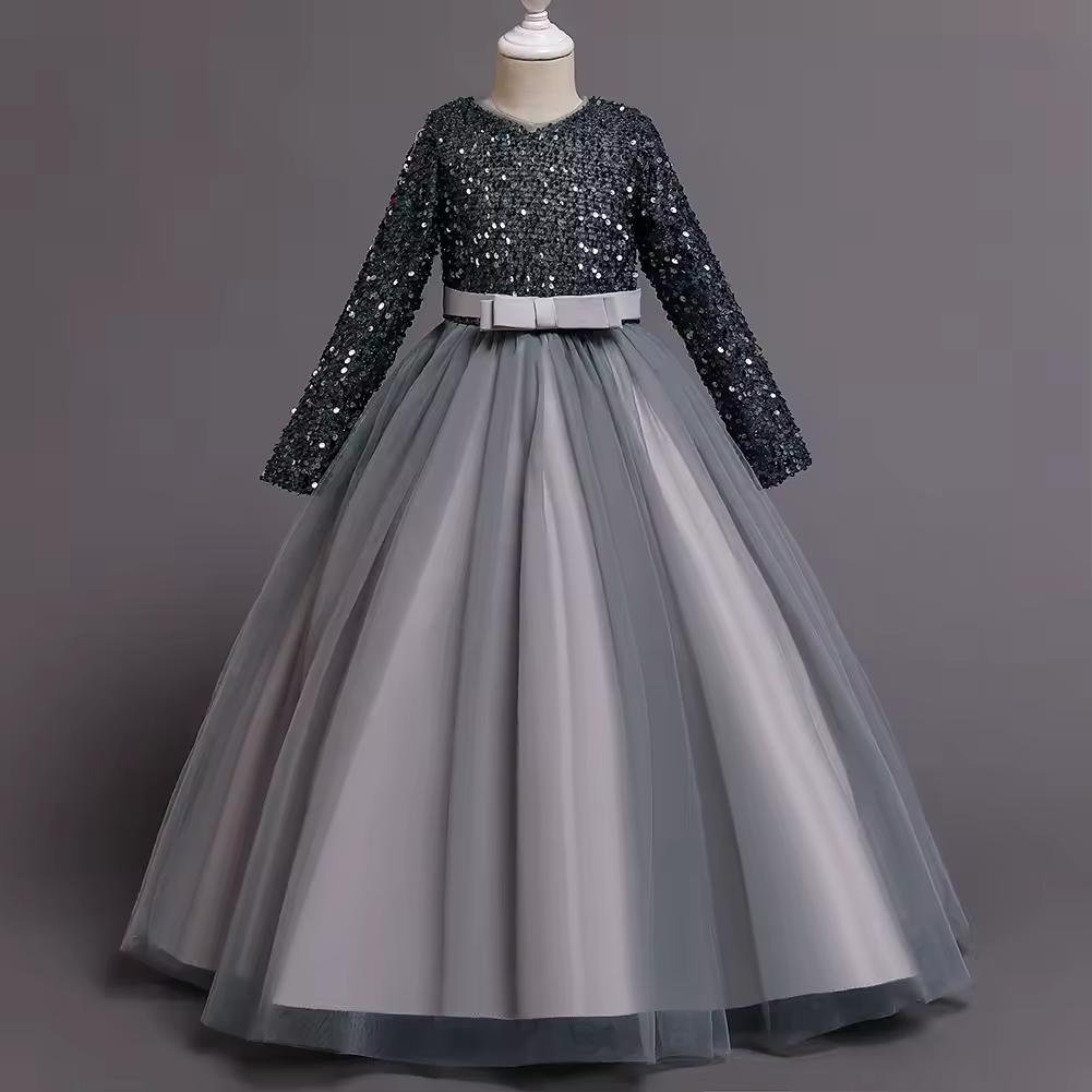 Princess Mesh Dress Girl Christmas Winter Party Clothing Kids Sequin Wedding Dresses Children Spring Autumn Prom Costume
