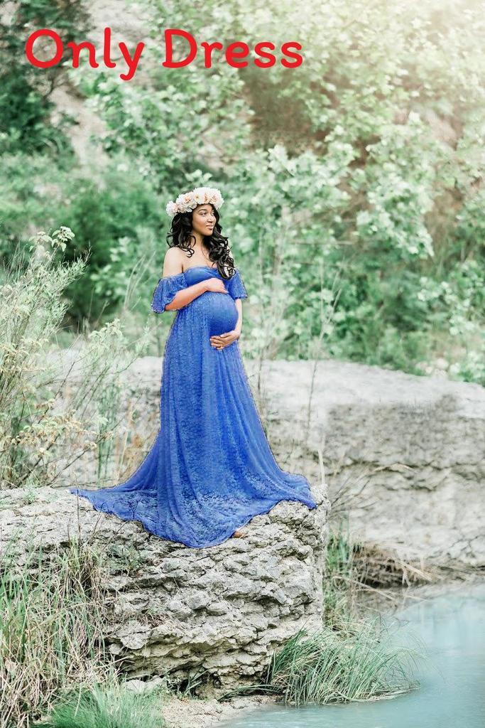 Lace Maternity Dress With Flared Sleeves For Summer Pregnant Women
