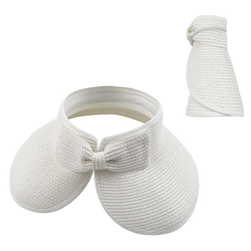 Summer Foldable Empty Top Straw Hat Portable Outdoor Sun Protection Large Edge Sun Protection Hat UV Bow Beach Hat