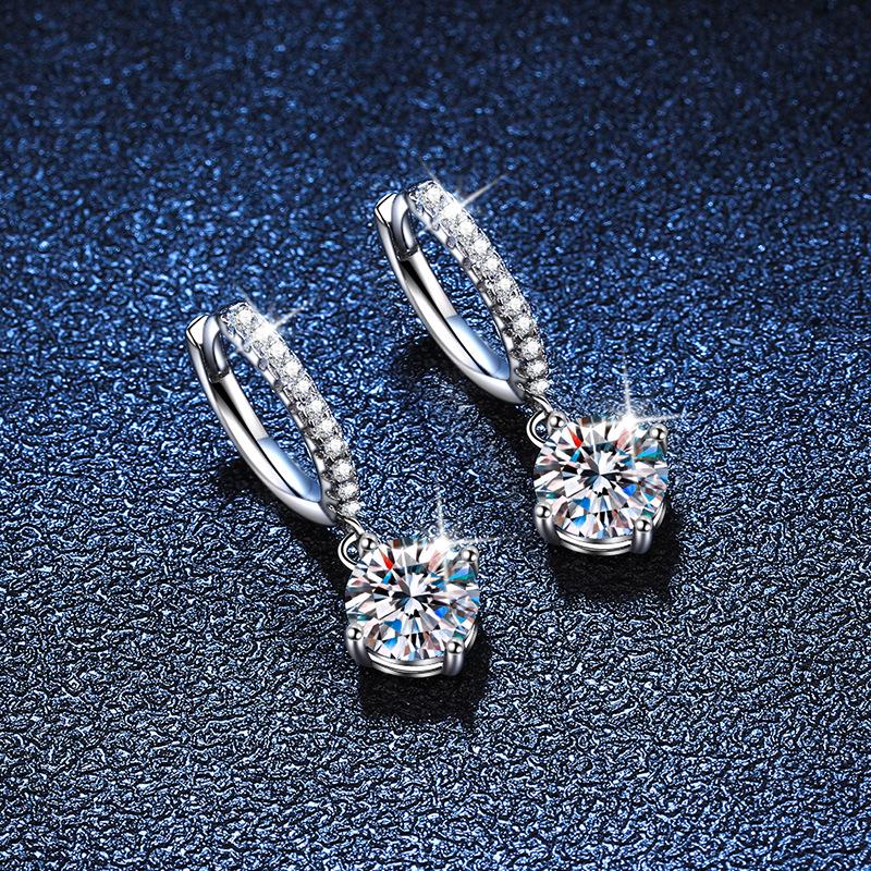PT950-Plated S925 Sterling Silver Moissanite Four-Prong D-Color Earrings for Women