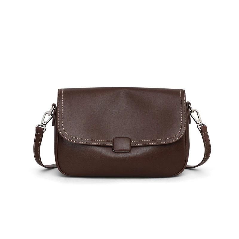 A Light Luxury Single-shoulder Square Bag Made of Genuine Leather, A Fashionable and Retro Women's Crossbody Bag Made of Cowhide