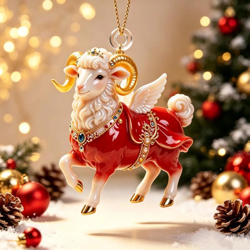2D Flat Goat Hanging Ornament 1Pc Premium Acrylic Animal Pendant for Christmas Winter Holiday Home Decor