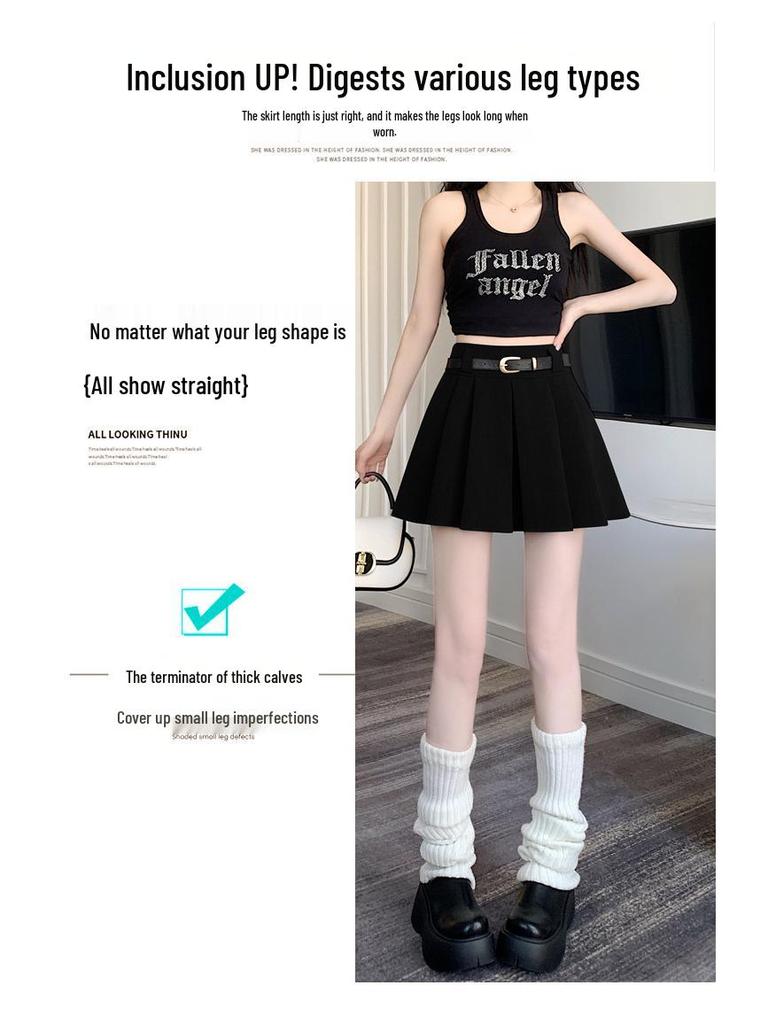 2025 Gray High-Waisted Academy Style Petite Pleated Summer Skirt