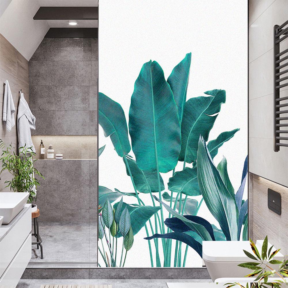 Green Leaves Window Film Privacy Non Adhesive Glass Sticker Sun Protection Heat Control Window Coverings for Homedecor