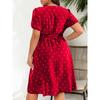 Summer Large Size Retro Polka Dot Dress Women Elegant Slim Waist Cinched Lace Up Square Neck Party Dress Fashion Elegant Sweet Casual Holiday Dresses