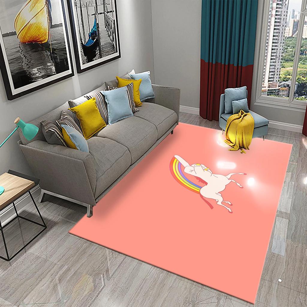 Lovely Cartoon Rainbow Unicorn Carpet Kids Bedroom Decor Rugs Baby Play Crawling Mat Living Room Bathroom Entrance Non-slip Rugs
