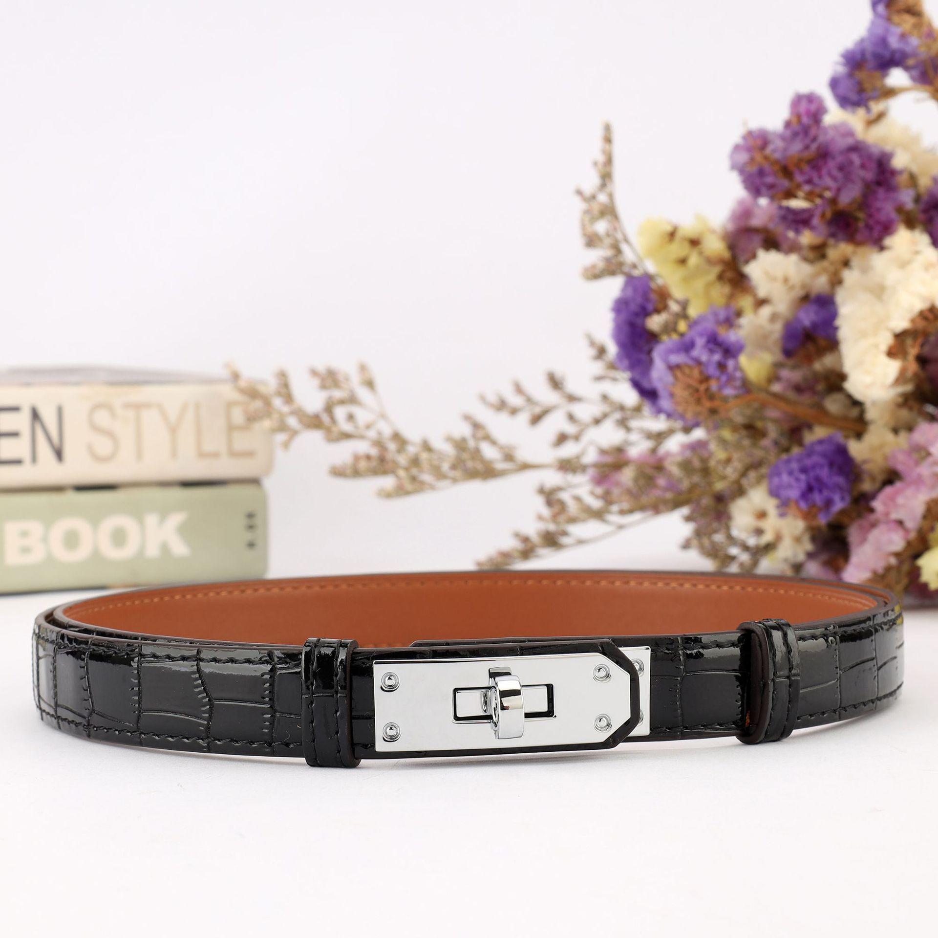 

Универсальный женский ремень H-образного типа из лицевой коровьей кожи для подчеркивания талии и украшения летних платьев чёрный