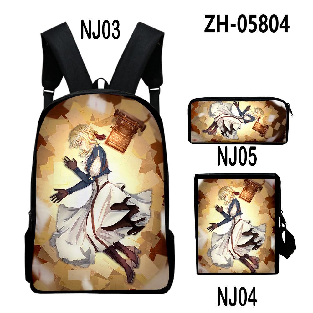 Classic Novelty Violet Evergarden 3D Print 3pcs/Set Pupil School Bags Laptop Daypack Backpack Inclined Shoulder Bag Pencil Case