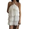 European summer new neck chiffon temperament short cake skirt off-the-shoulder sleeveless dress women
