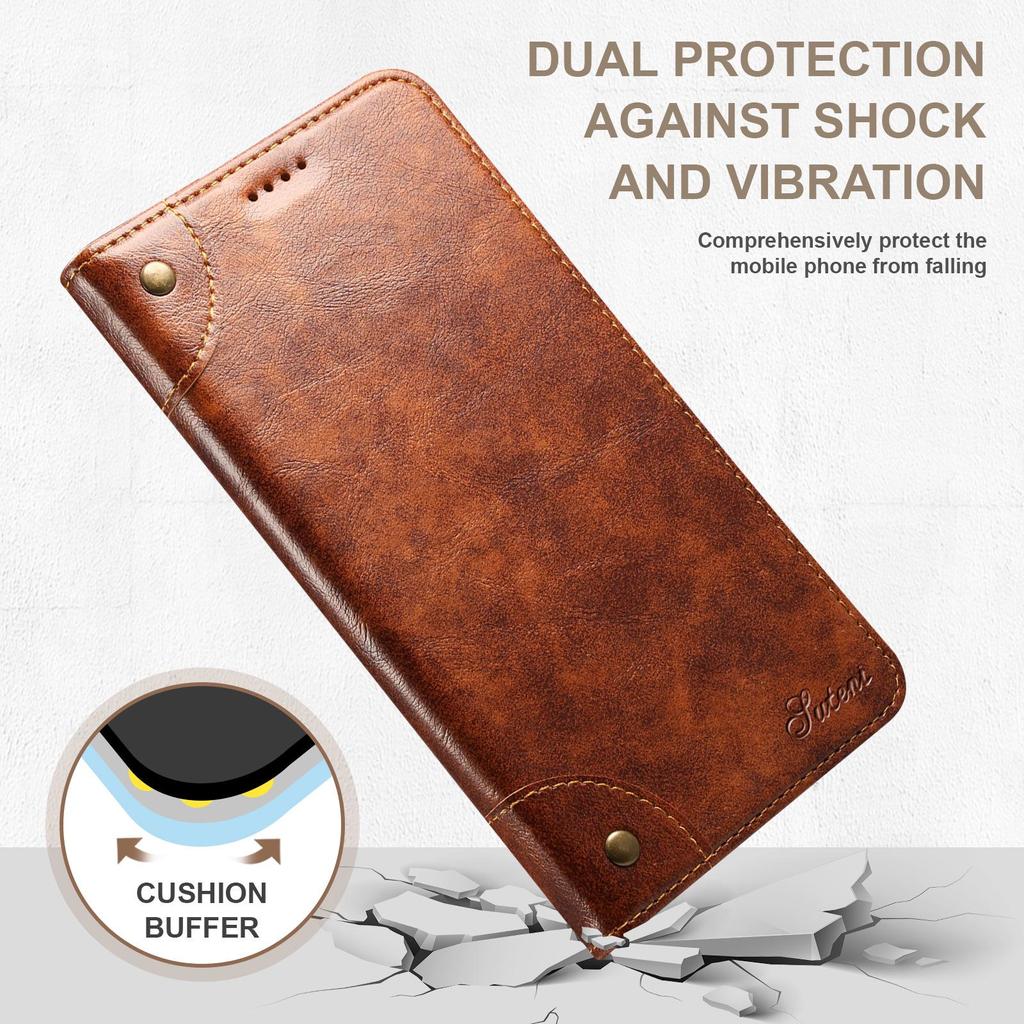 iPhone 16 Pro Max & Samsung S25 Ultra Leather Flip Case with Card Slot and Magnetic Closure