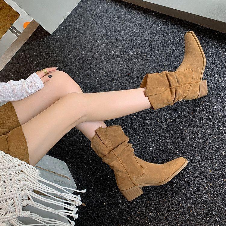 Retro style women's Martin boots 2025 autumn and winter new fashion versatile comfortable thick heel pile boots women