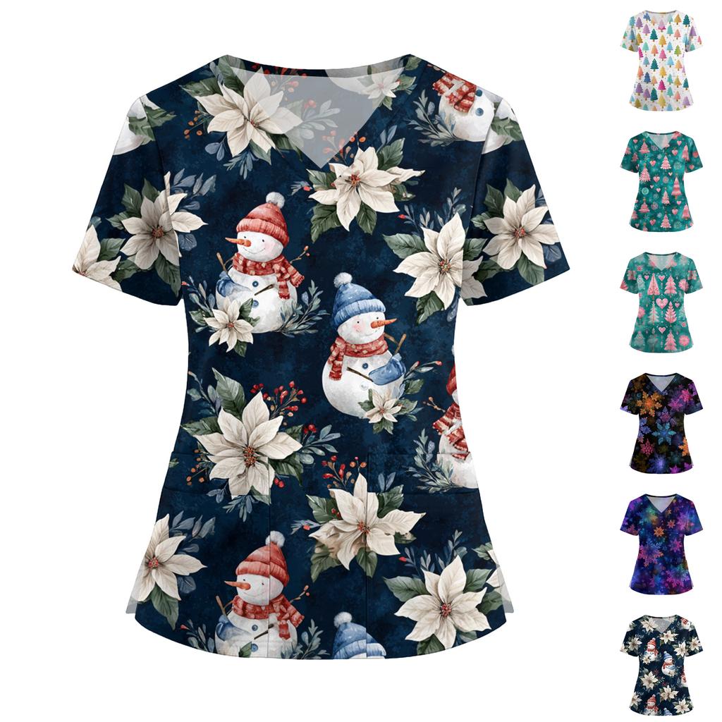 Dámská móda Overal s krátkým rukávem a výstřihem do V s kapsami Potisk Topů Oblečení