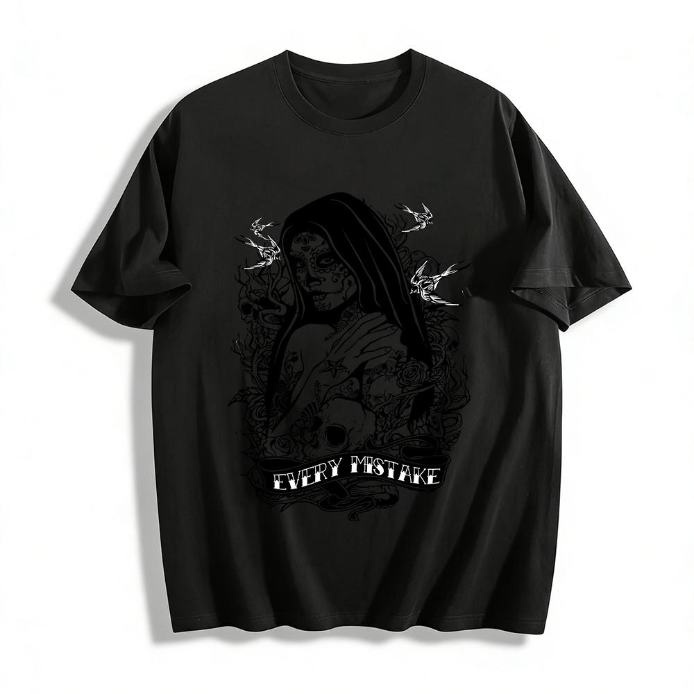 

Dark Gothic Tattoo Nun Print Casual Top Pure cotton T-shirt XXS