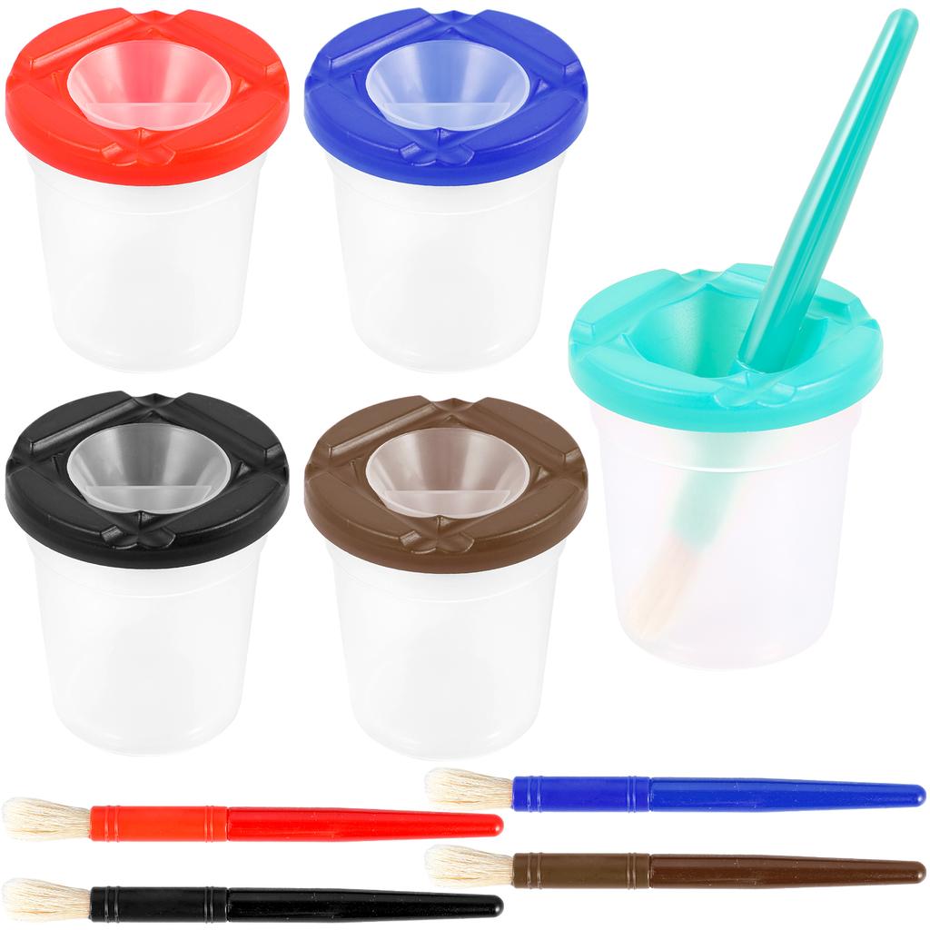 5/12 Pcs Spill Proof Paint Cups Painting Pen Wash Cup DIY Art Graffiti Paint Pen Wash Bucket with Brushes for Arts and Painting