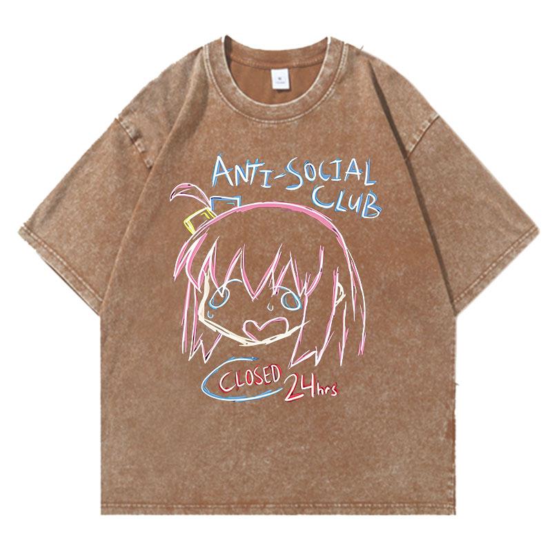 Anime Gotoh Hitori Vintage Washed T Shirt Harajuku Oversize Cotton Tshirts Men Tee Cotton Streetwear Unisex Top