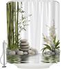 Rideau de douche pierre de spa fleur blanche feuilles vertes source d'eau plante florale décor de jardin japonais rideau asiatique avec crochets