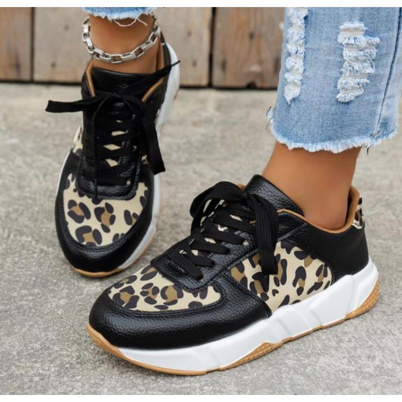 New Women Casual Platform Sneakers Leopard Thick Bottom Vulcanized Shoes Woman Casual Flats Walking Shoes Plus Size 43