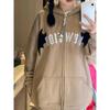 Zip Up Hoodie Women Loose Casual Long Sleeve Retro Embroidered Sweatshirt Autumn Winter Couple Fashion Devil Gothic