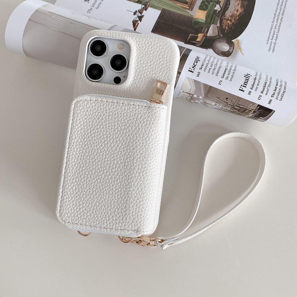 Für iPhone 14 Pro Hülle Reißverschluss Kartenfächer PU Leder Handy Rückseite mit Handschlaufe