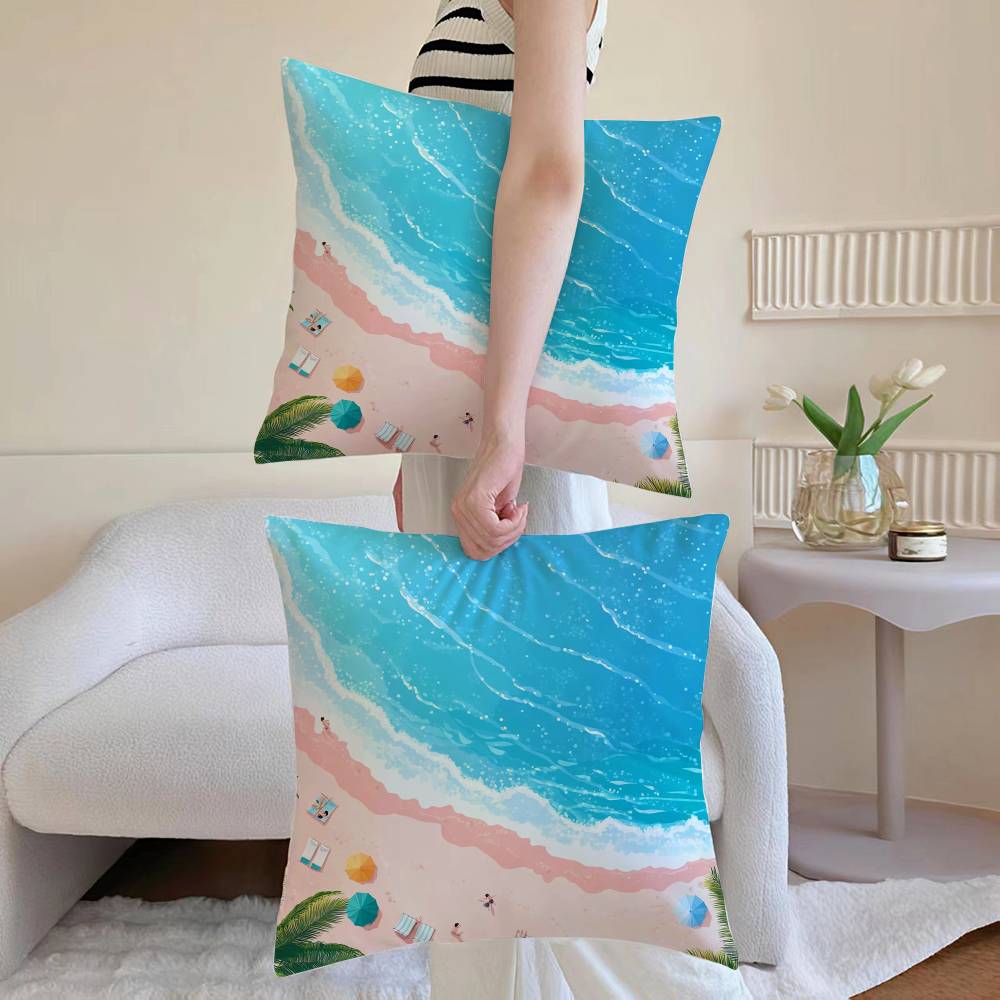 Charming Seaside Retreat Pillow Case Anti-dustmite Pillowcase Invisible Zipper Silky Short Plush Sofa Cushion Cover