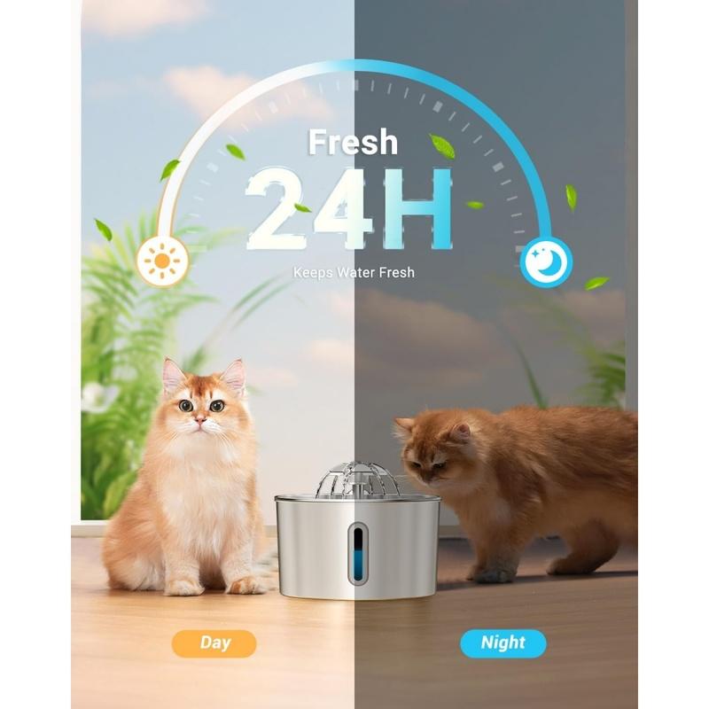 2.2L/74oz Cat Auto Drinking Water Dispenser Smart Dogs Fountain Pet Feeder With Window Stainless Steel Water Bowl(No 5V 1A Plug