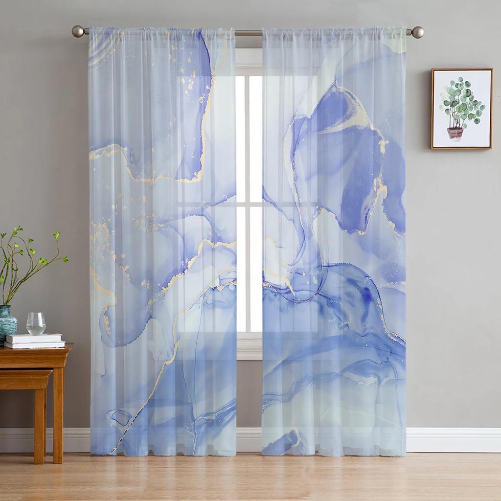 Marble Artistic Texture Gradient Black Transparent Curtains Perfect for Living Room Decoration Window Panel Curtain Cooking Area Tulle Voile Organza
