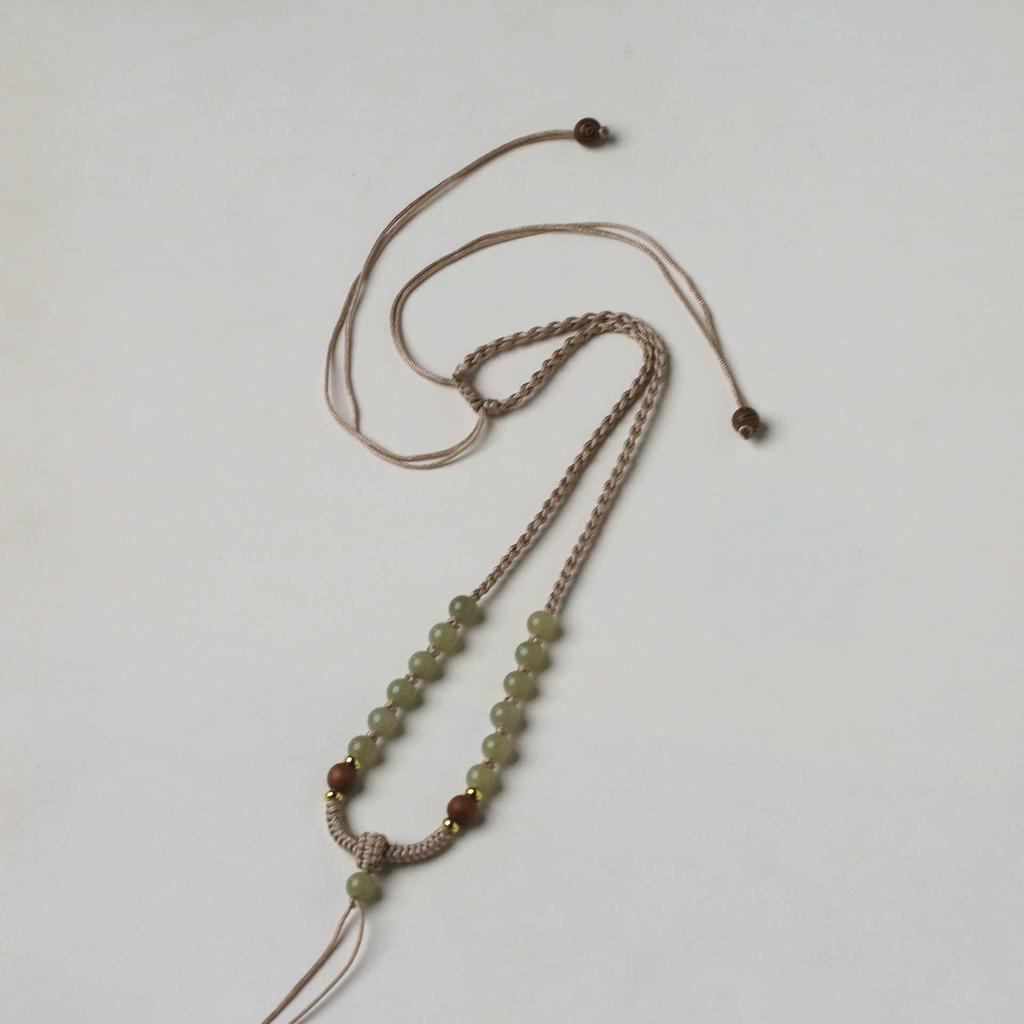 Unisex Thin Hetian Jade Peace Buckle Pendant Necklace with Red Rope