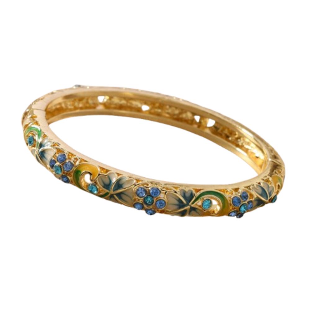 Gold Plated Cloisonne Bracelet Double Bangle Traditional Chinese Double Bangle Flower Pattern Enamel Design Ethnic Bracelet