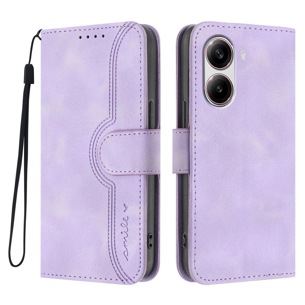 For Xiaomi Redmi Turbo 4 5G/Xiaomi Poco X7 Pro 5G Leather Case Wallet Stand Smile Imprinted Phone Cover with Strap