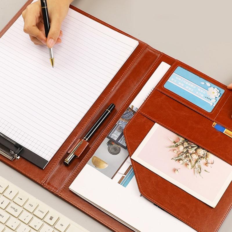 Business Conference Folder Leather Clipboard Folder Letter Size Document Folder with Card Pocket Storage Pocket Pen Slot