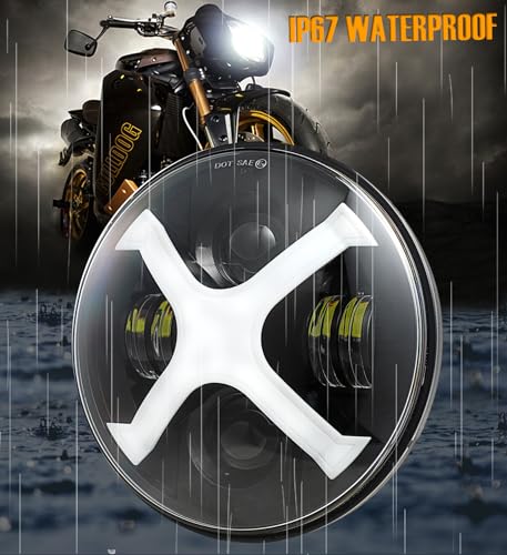 HENGTUAOTO 7" LED X-Style Motorcycle Headlight with White/Blue DRL for Street Glide, Softail Heritage, Road King, Electra Glide