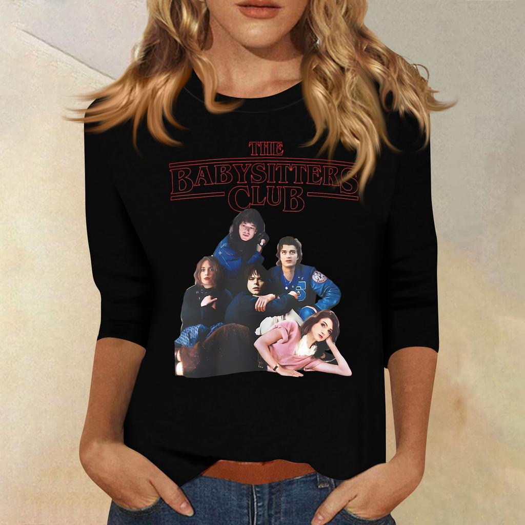 3/4-Ärmel Oberteile für Damen T-Shirt Lässig Print Oberteile T-Shirt Rundhals Pullover Bluse