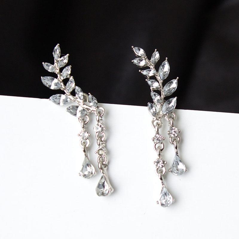 Zircon Women Crystal Leaves Tassel Drop Earrings Dangle