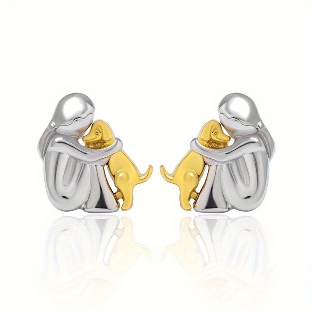 New Original Design Little Girl Ang Dog Hug Pendant Necklace for Women Cute Sweet Cartoon Christmas Friendship Jewelry Gift