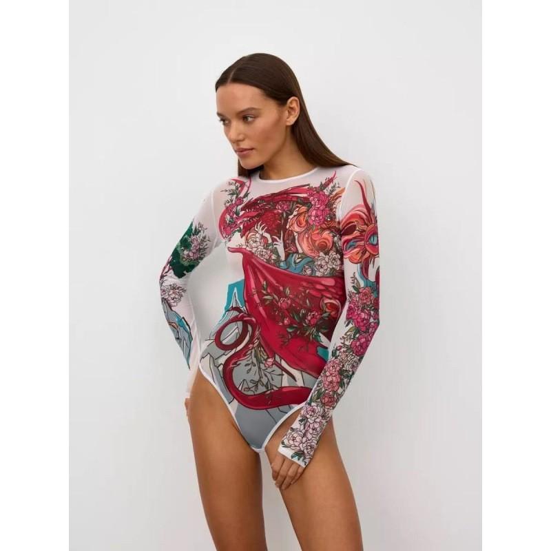 

Женский сексуальный слитный купальник с принтом и V-образным вырезом S