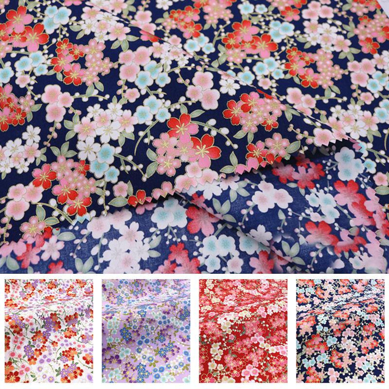 100*150cm Japanese Style Red Cherry Blossom Bronzing Fabric For Sewing Patchworks Quilting Needlework Diy Handmade Material
