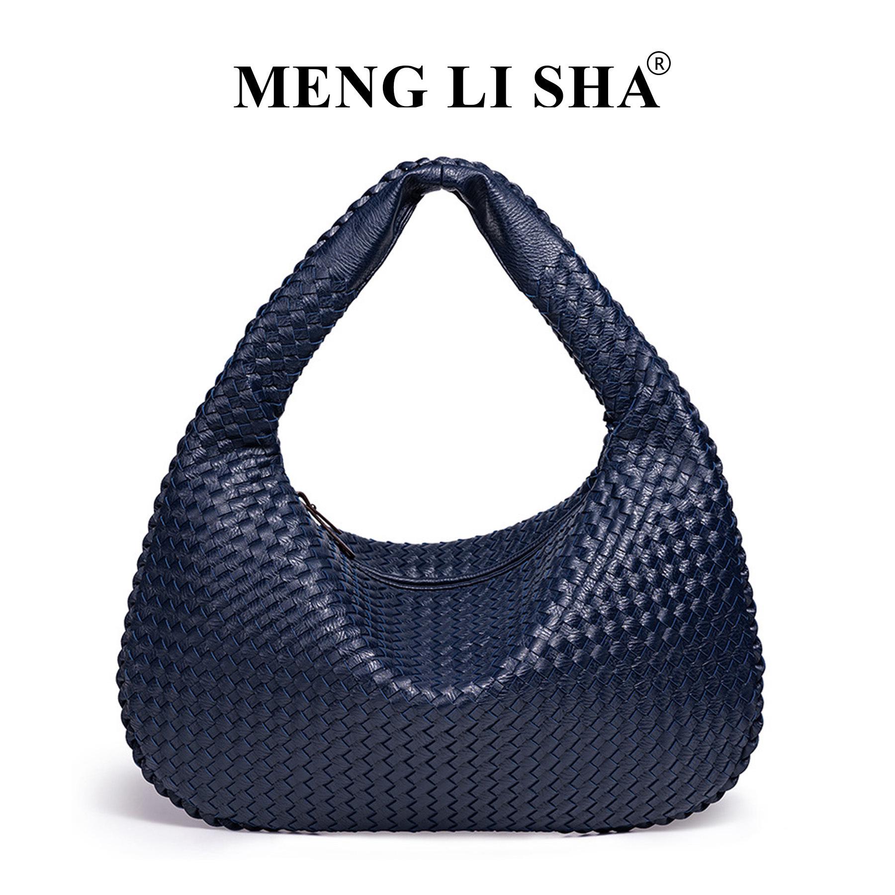 

Винтажная европейско-американская плетеная сумка-тоут полумесяцем ручной работы - Большая вместимость, универсальная сумка на одно плечо тёмно-синий