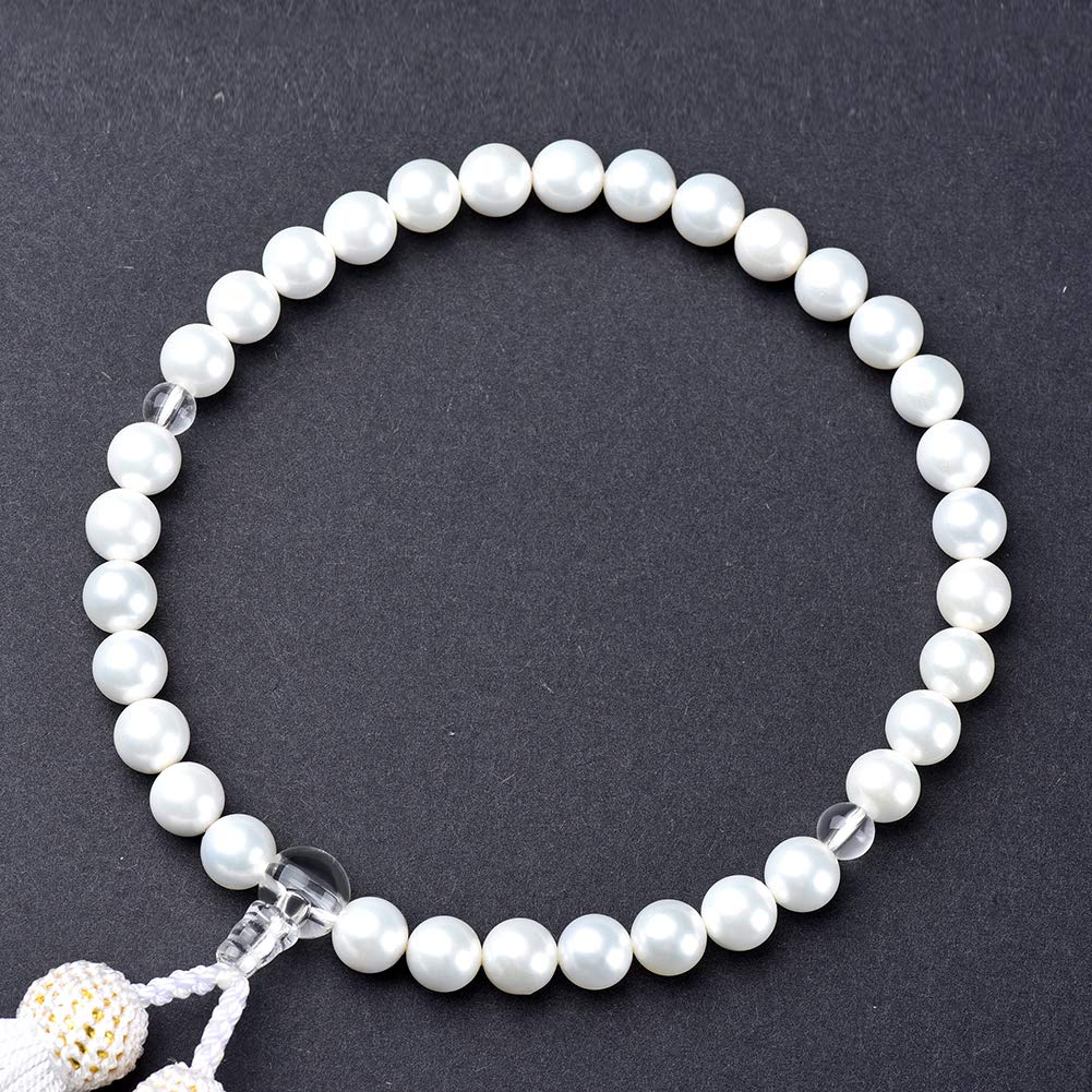 Women's Hanadama Pearl Prayer Beads, 8mm, with Bag and Natural Shell Core