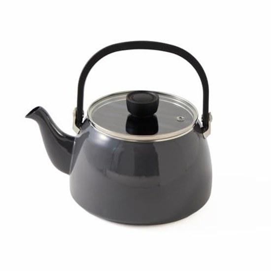 Online exclusive glass lid easy visibility wide opening cleaning enamel kettle 2.5L dark gray compatible IH gas stoves Fujihoro.