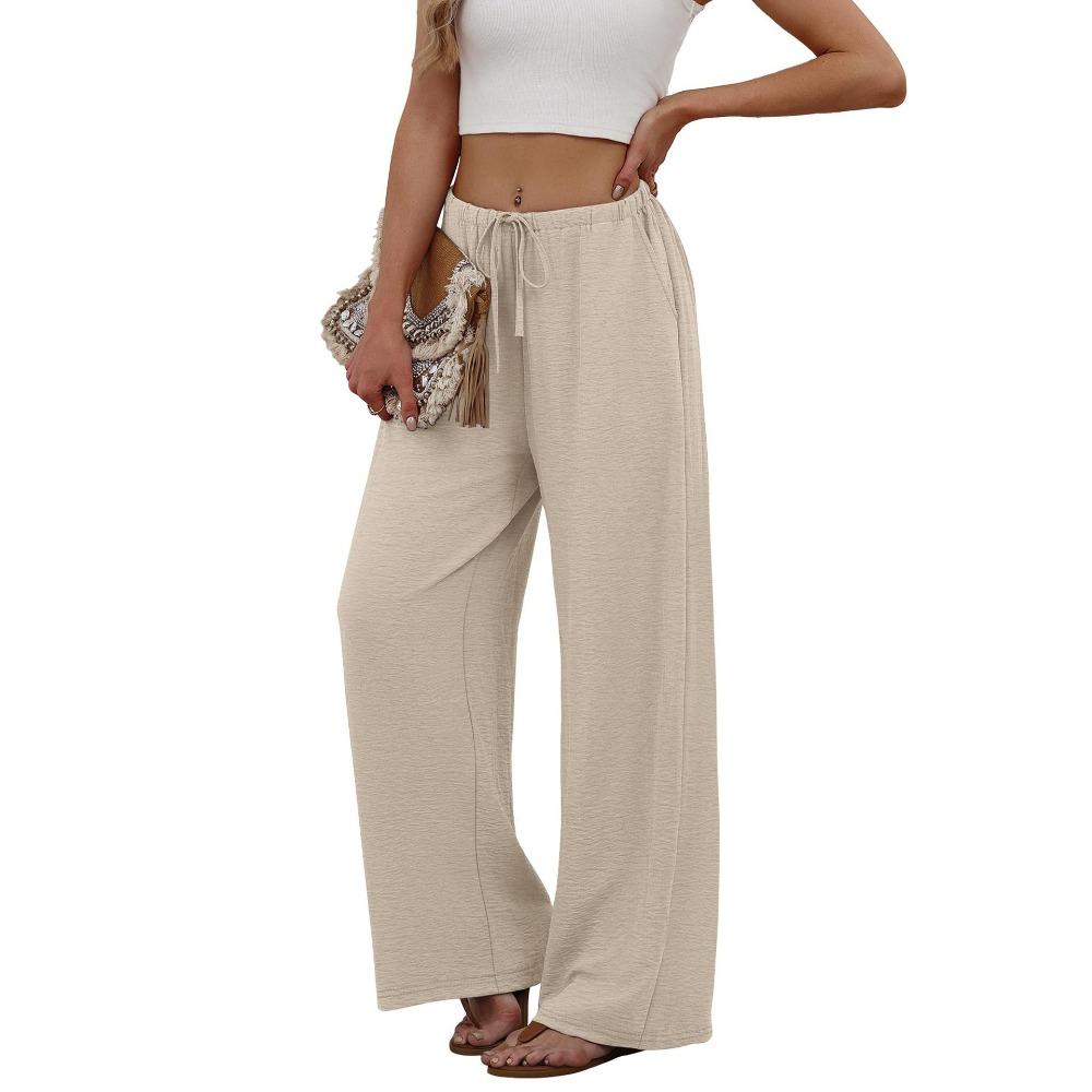 New summer casual women’s drawstring, loose-fitting, slimming, plain-coloured wide-leg trousers