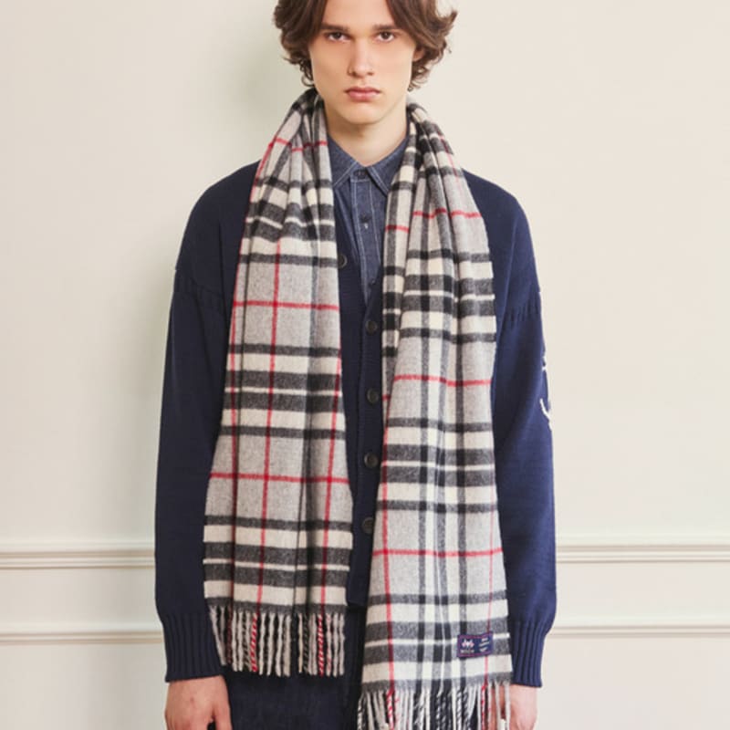 ABRAHAM MOON Merino Wool Shawl Muffler 50cm - Gray Thompson