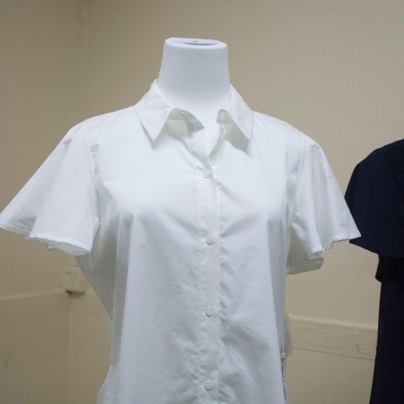 

Formal Export USA Fine-Workmanship Stretch Cotton Petal Sleeve Single-Breasted Tops Shirt White XL