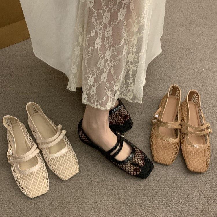 Niche Design Sense Hollow Breathable Mesh Mary Jane Shoes 2025 New Sandals Fairy Fairy Wind Fishing Net Single Shoes