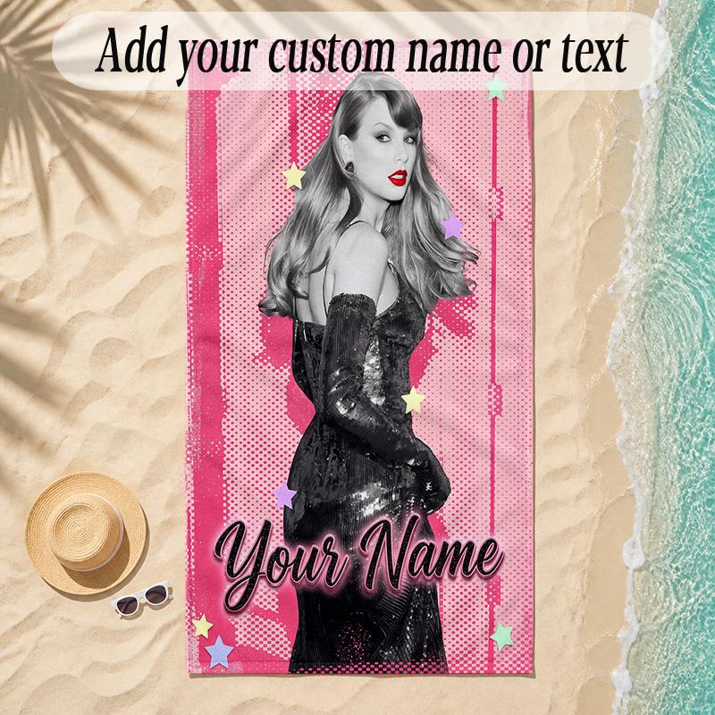 Beach TowelTaylor Swift Custom Name Text Personalized Soft Towel for Beach Pool Indoor Home Decor Gift