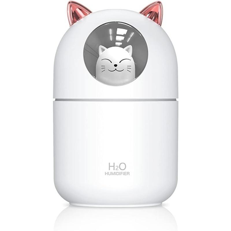 

Увлажнитель воздуха Cat Small Humidifier для спальни 300 мл Мини-увлажнители с холодным туманом и ночником Сверхтихий, портативный персональный увлажнитель воздуха белый