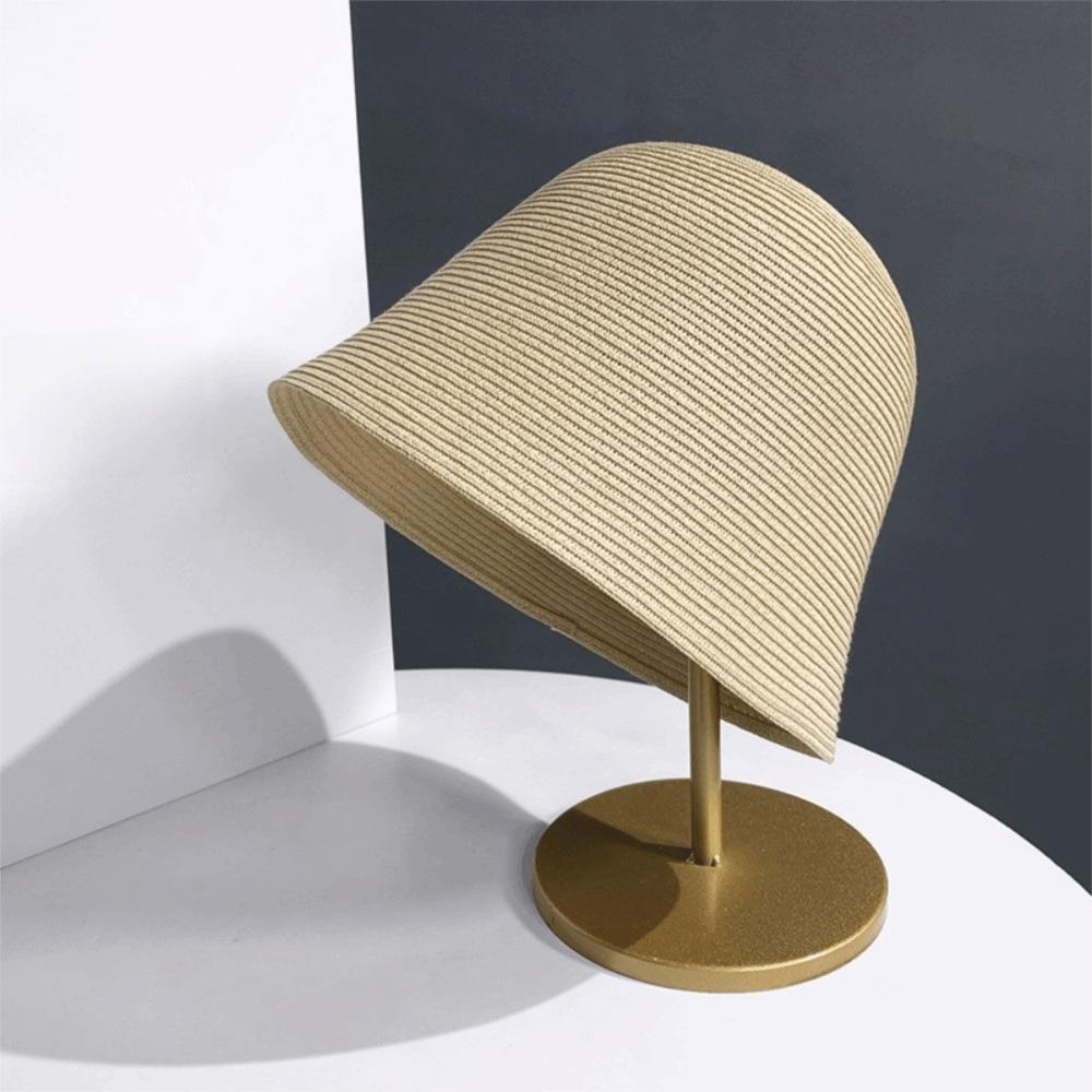 Simple Foldable Straw Hat Breathable Solid Color Fisherman Hat Hand Woven Japanese Style Sun Hat for Travel Bell-shaped Hat бежевый