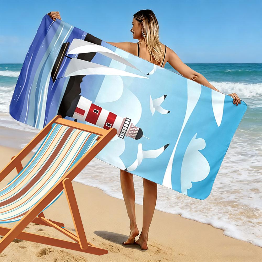 Sailboat and Lighthouse Scene Beach Towel Quick-drying for Travel Outdoor Sports Jogging Beach and Swimming
